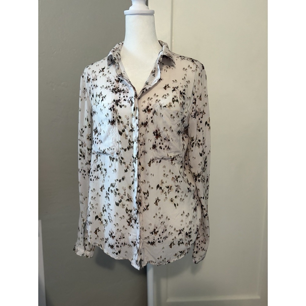 Bella Dahl Floral Button Down Shirt Small 100% Rayon Sheer Pocket Blouse Top